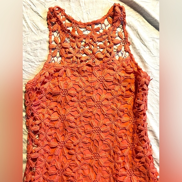 Hollister Women’s Coral Orange Floral Lace Sleeveless Dress Size Small - Picture 2 of 12
